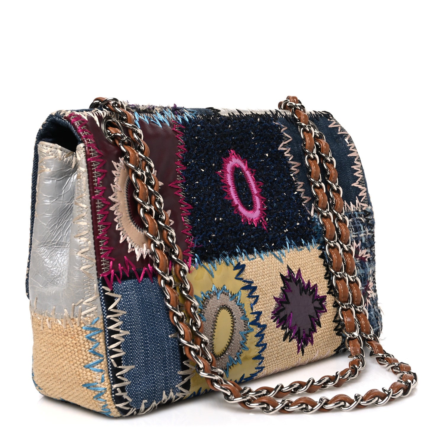 Denim Tweed Patchwork Jumbo Single Flap Multicolor — view 2