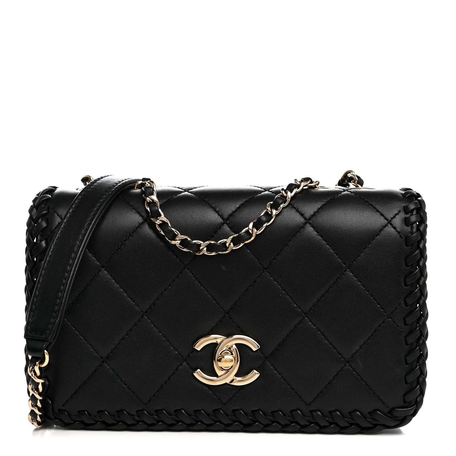 Lambskin Quilted Small Whipstitch Flap Bag Black