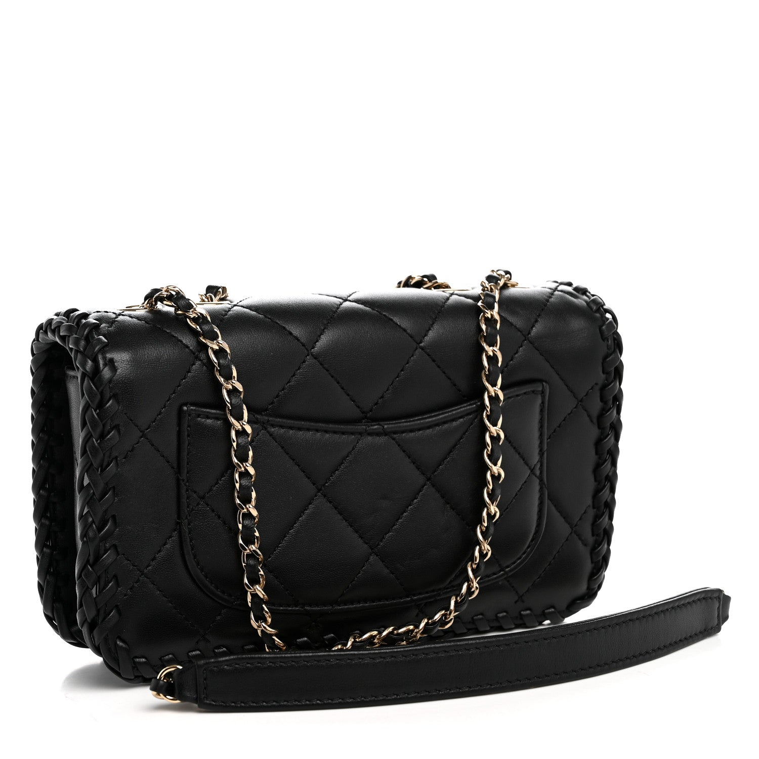 Lambskin Quilted Small Whipstitch Flap Bag Black — view 3