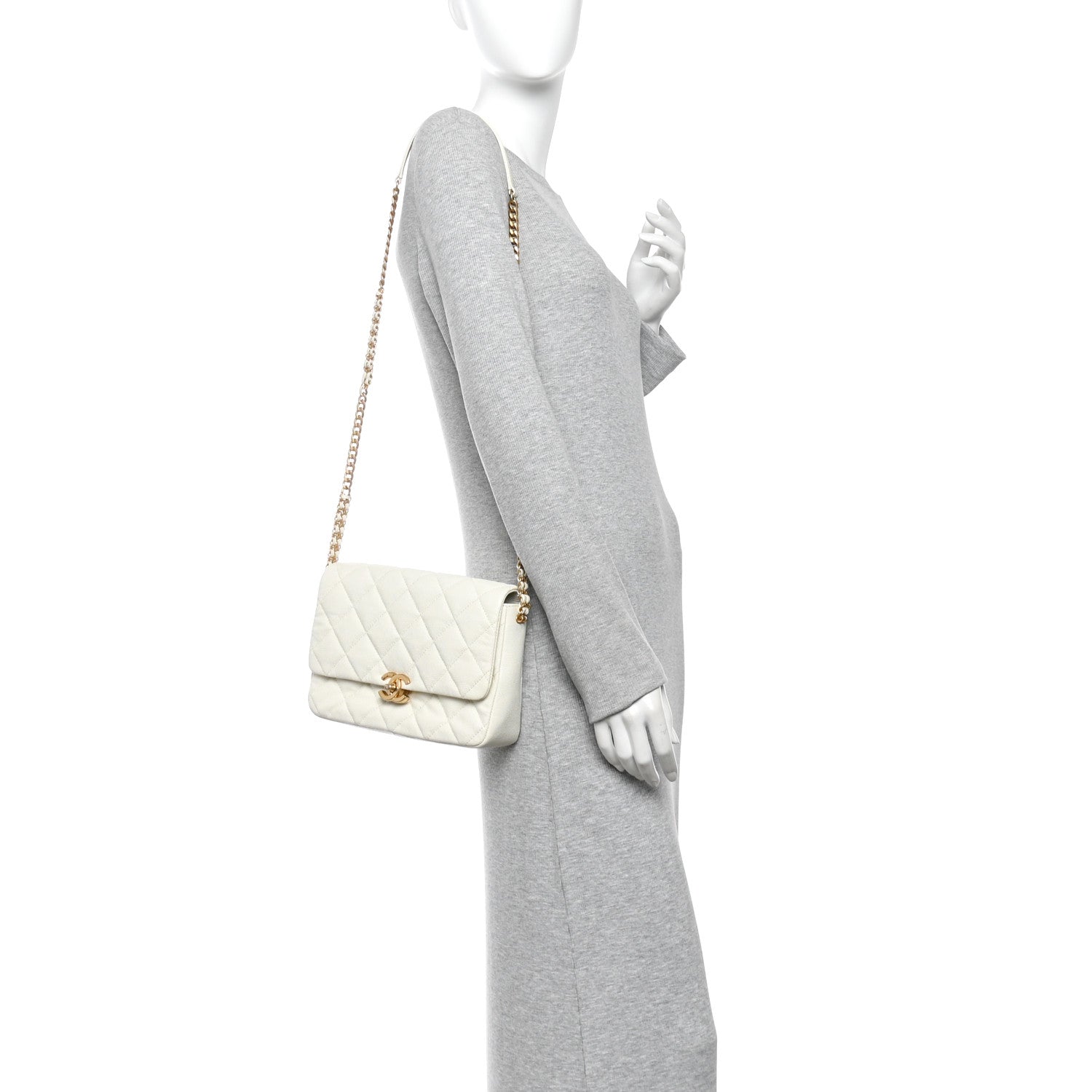 Shiny Caviar Quilted Large Chain Melody Flap White — view 2
