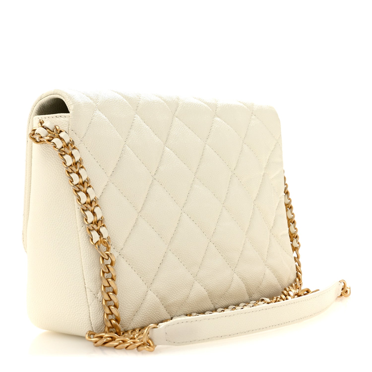 Shiny Caviar Quilted Large Chain Melody Flap White — view 3