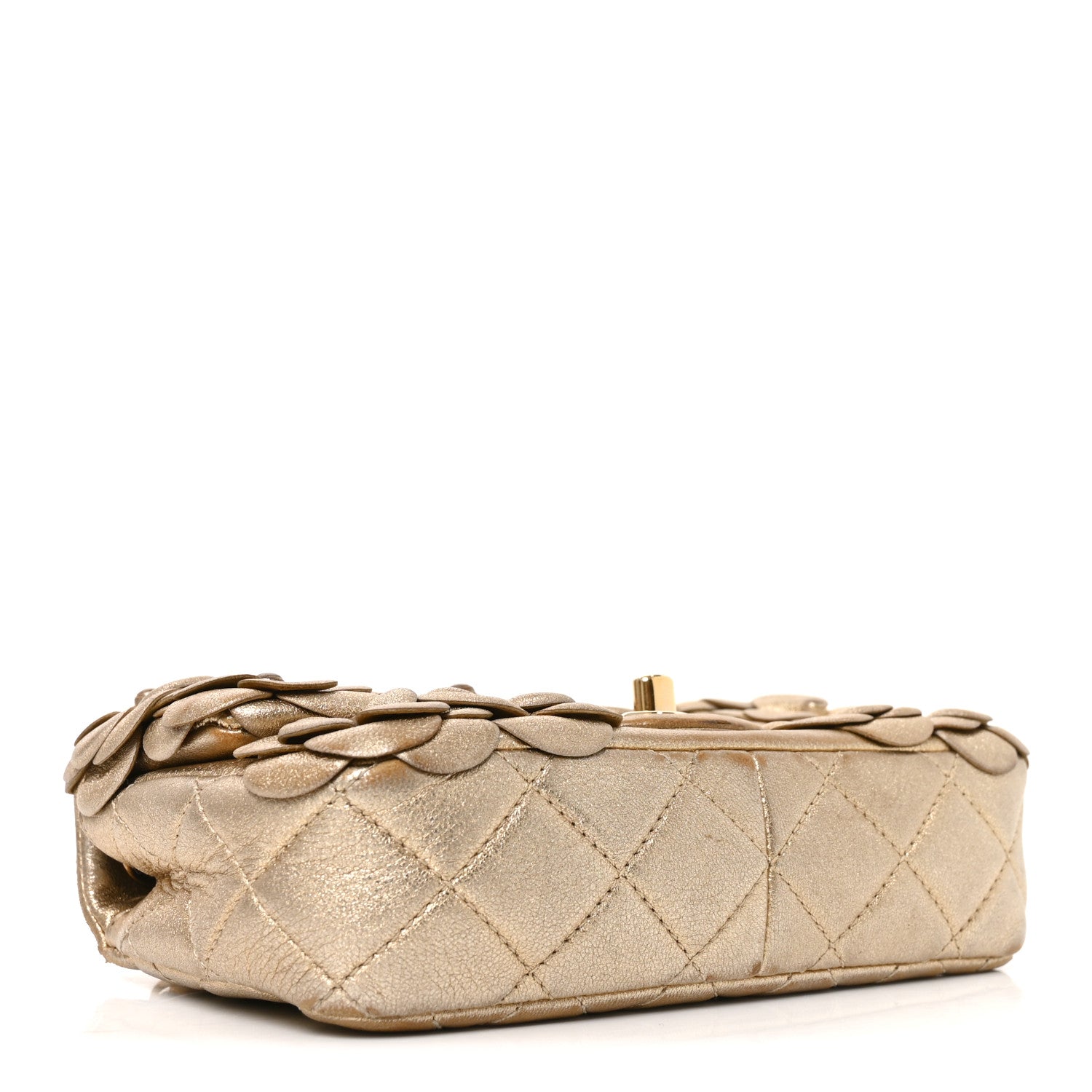 Metallic Lambskin Quilted Mini Camellia Flap Gold — view 4