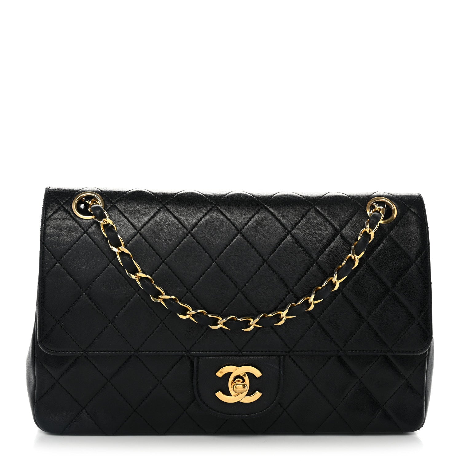 Lambskin Quilted Medium Double Flap Black