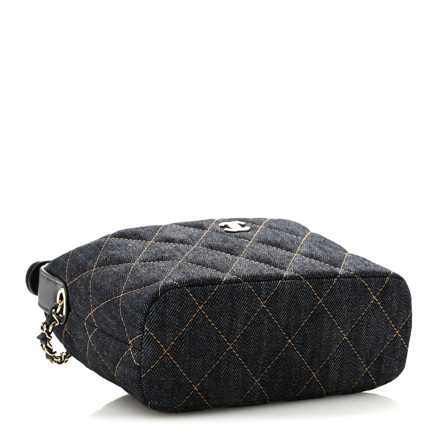 Denim Quilted Hobo Clutch With Chain Dark Blue Orange — view 4