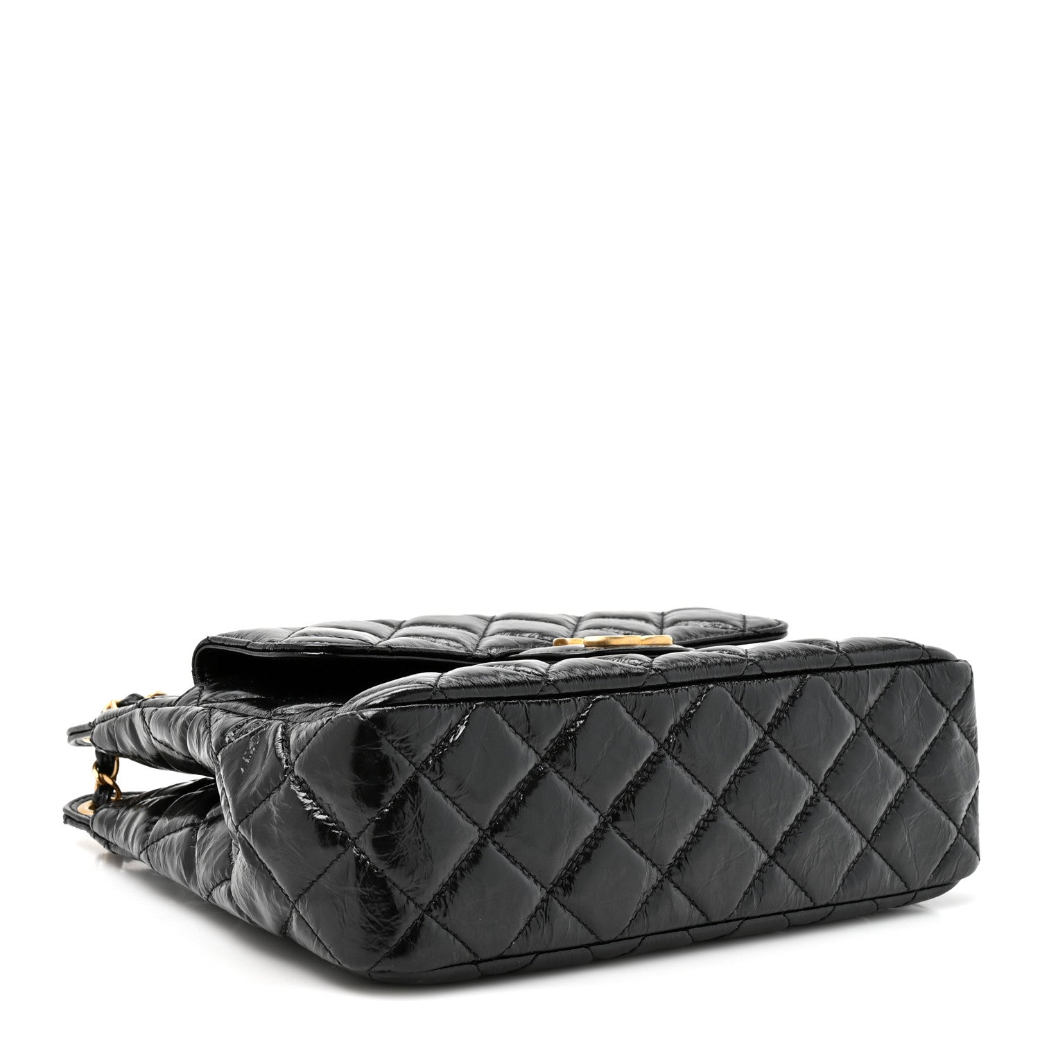 Shiny Crumpled Calfskin Quilted Wavy CC Hobo Black — view 4