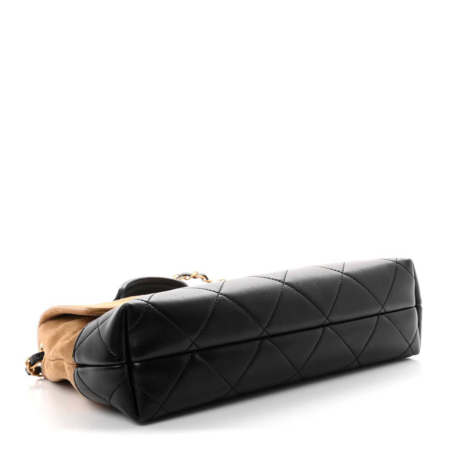 Suede Calfskin Shiny Lambskin Quilted Coco Base Flap Top Handle Bag Beige Black — view 4