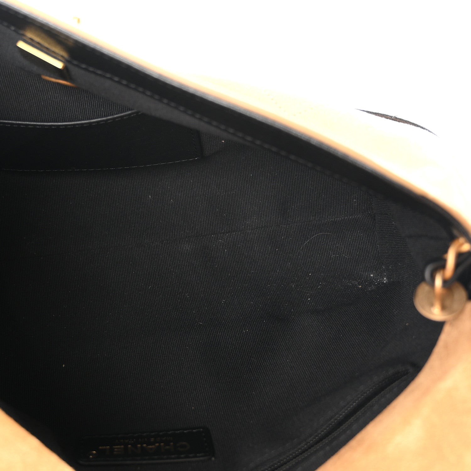 Suede Calfskin Shiny Lambskin Quilted Coco Base Flap Top Handle Bag Beige Black — view 5