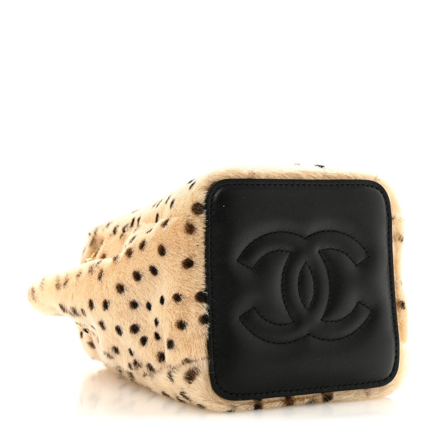 Pony Hair Cheetah Printed CC Chain Bucket Bag Light Beige Black — view 4