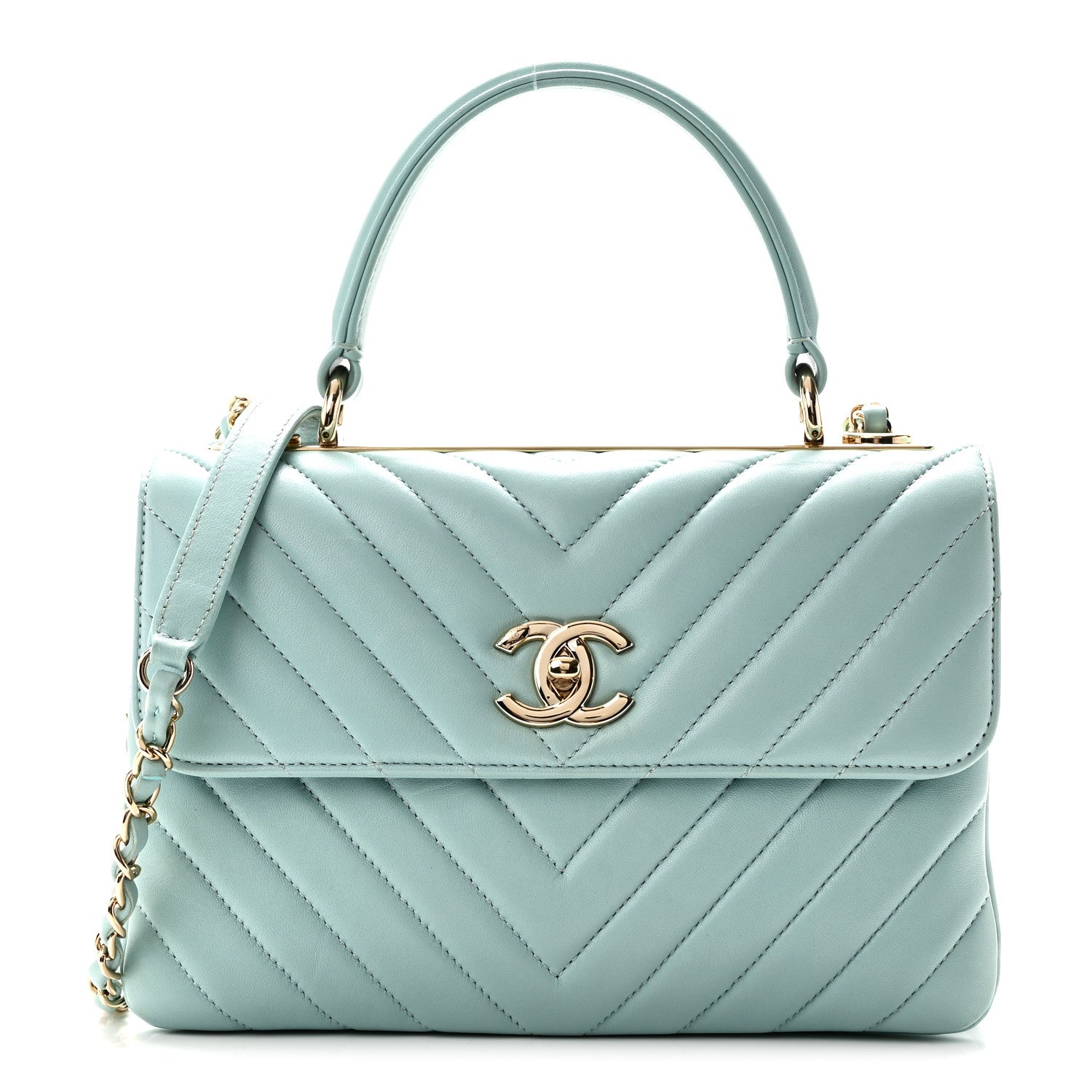 Lambskin Chevron Quilted Small Trendy CC Flap Dual Handle Bag Light Blue