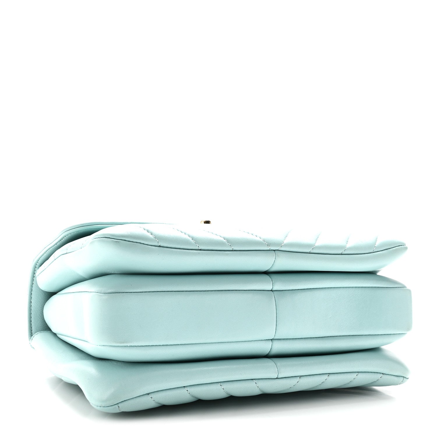 Lambskin Chevron Quilted Small Trendy CC Flap Dual Handle Bag Light Blue — view 4