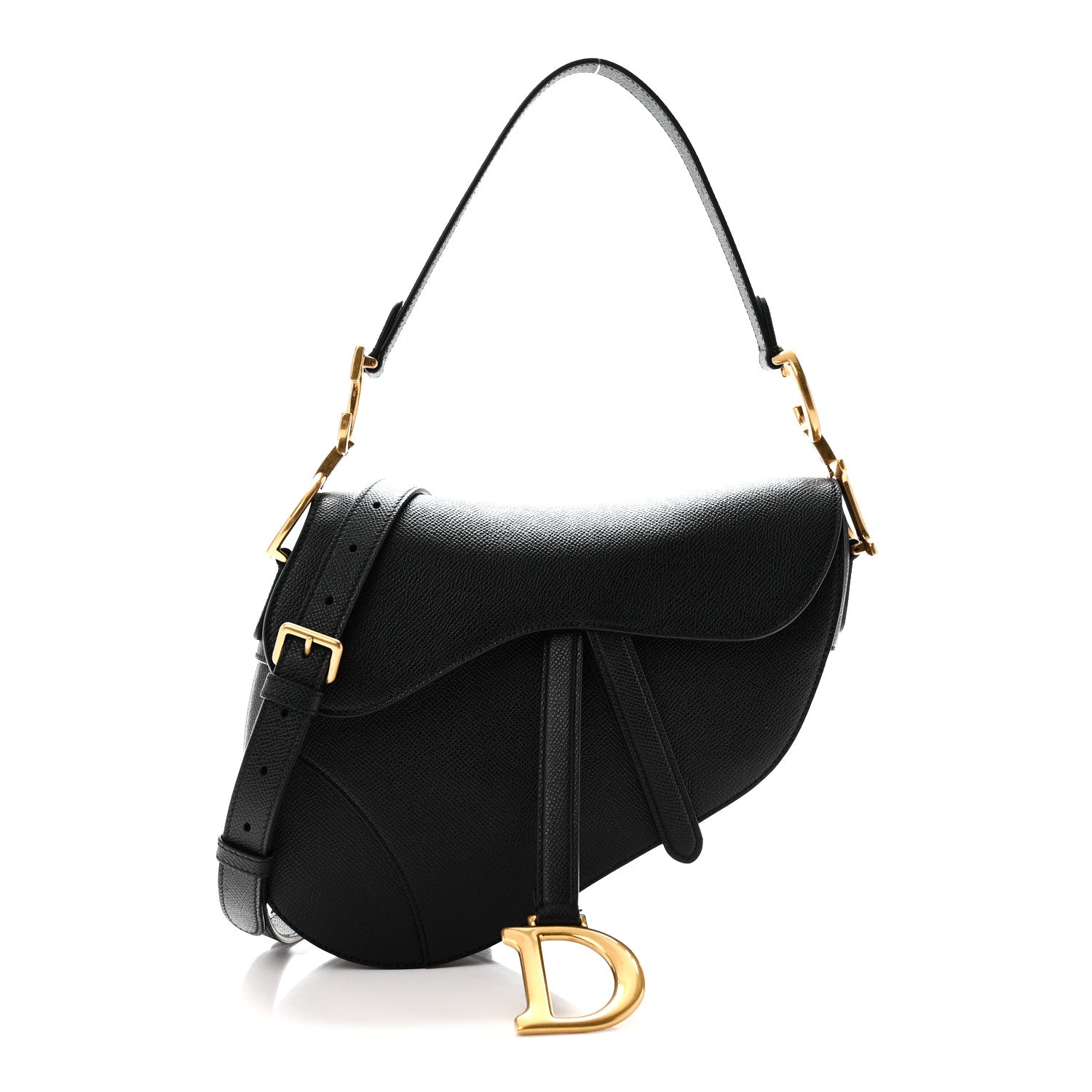 Grained Calfskin Saddle Bag With Strap Black