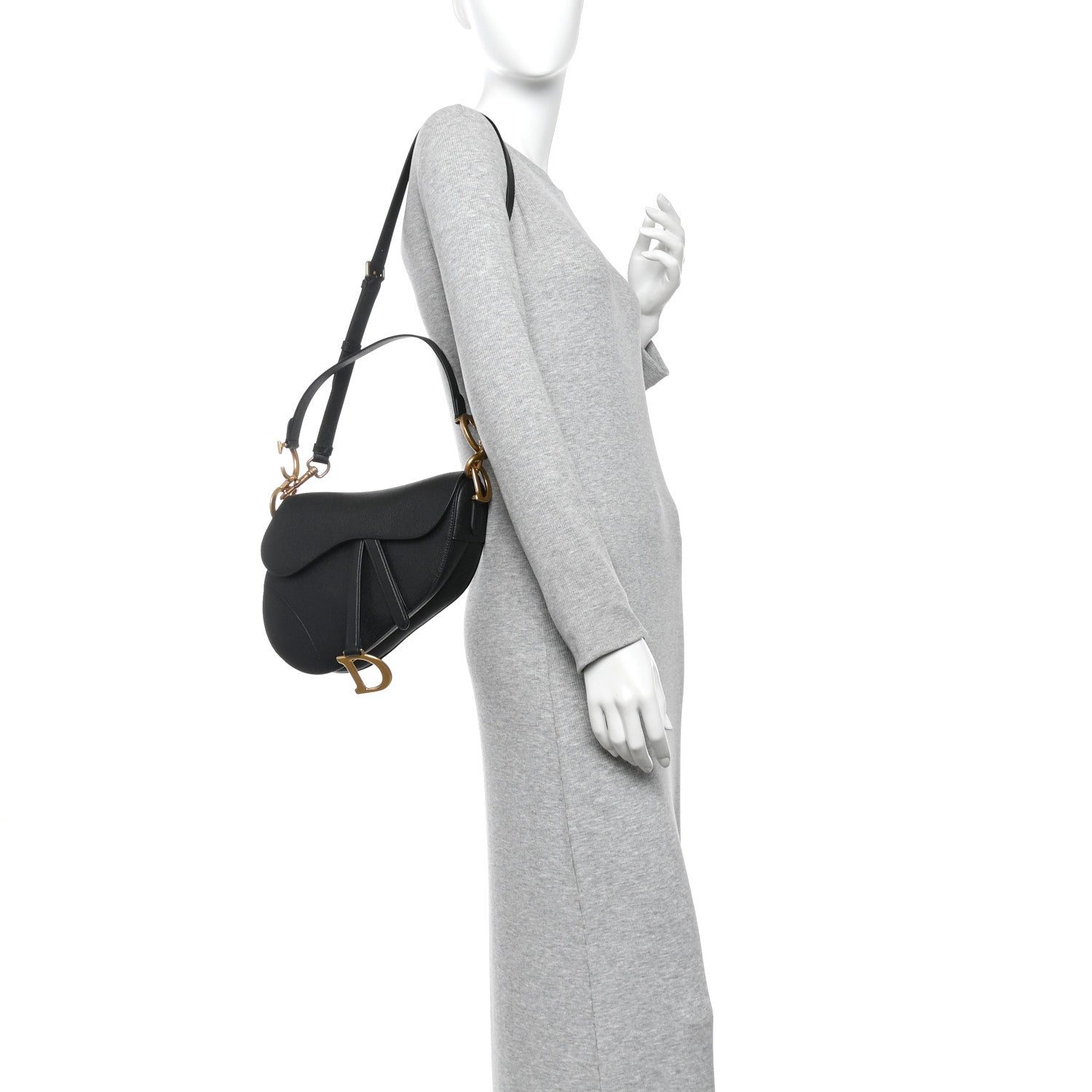 Grained Calfskin Saddle Bag With Strap Black — view 2