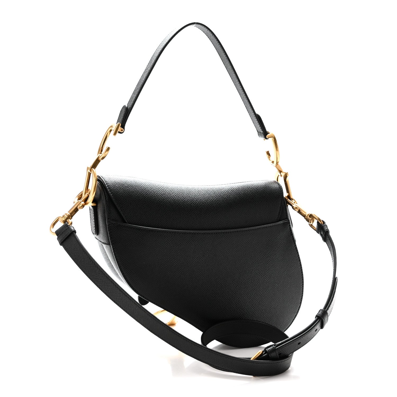 Grained Calfskin Saddle Bag With Strap Black — view 3