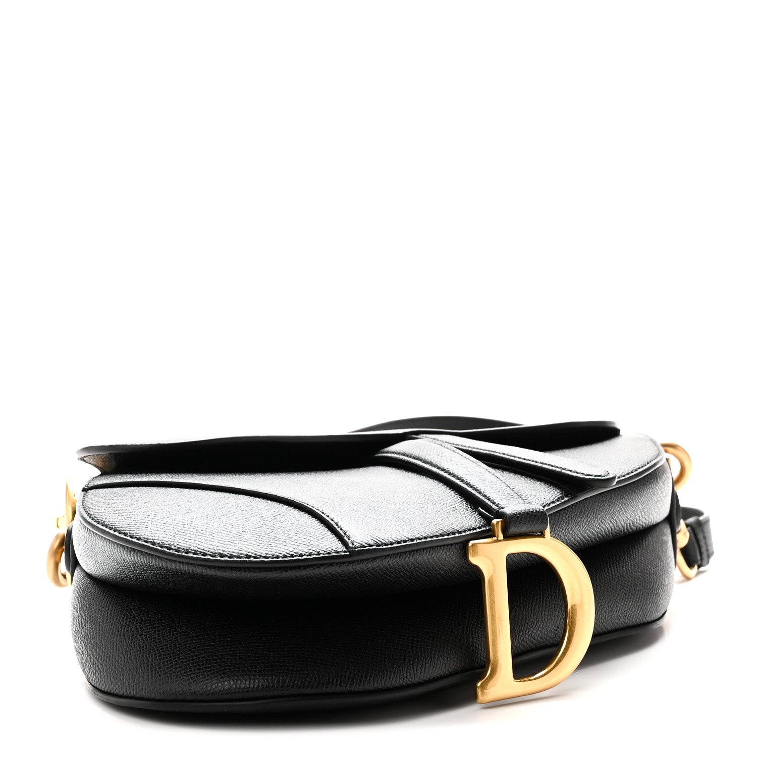 Grained Calfskin Saddle Bag With Strap Black — view 4