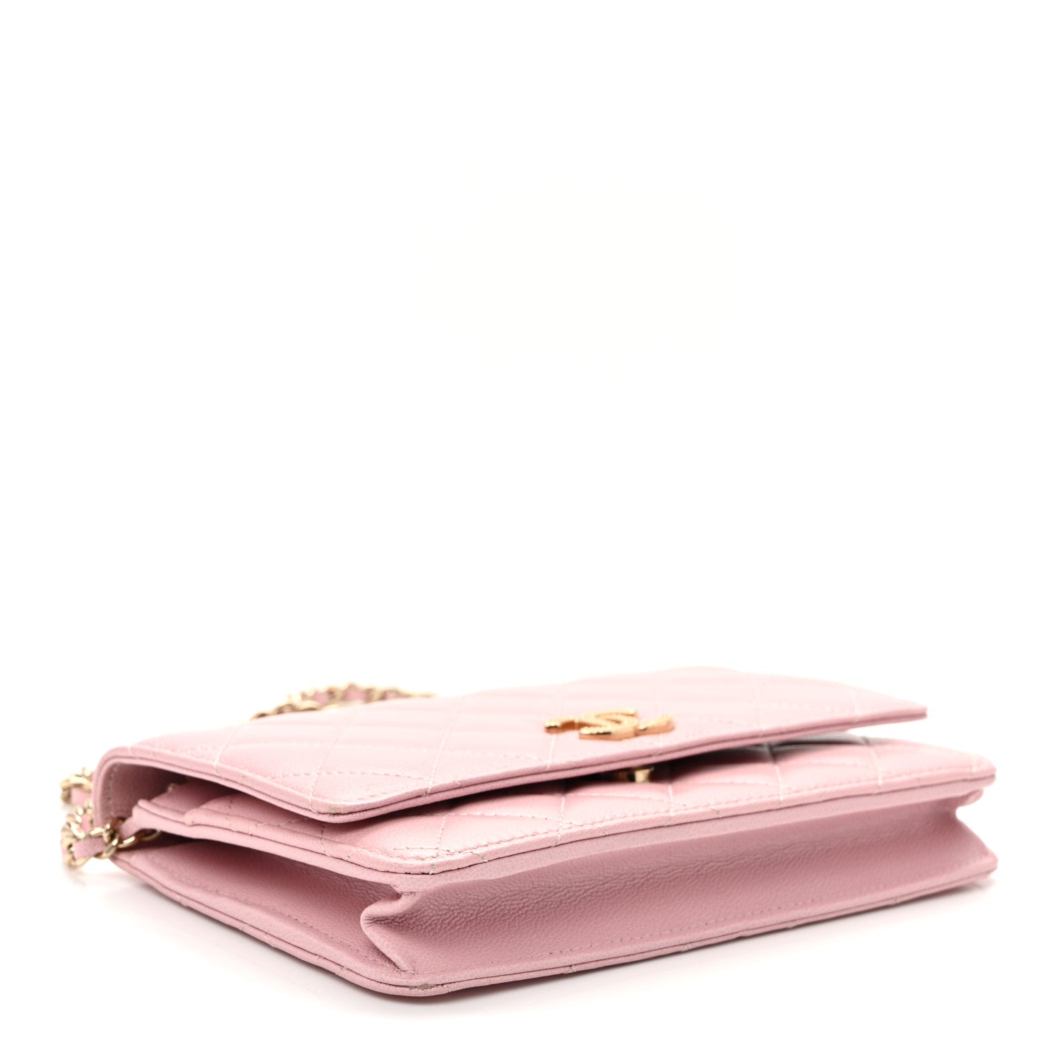 Caviar Quilted Studded CC Wallet on Chain WOC Light Pink — view 4