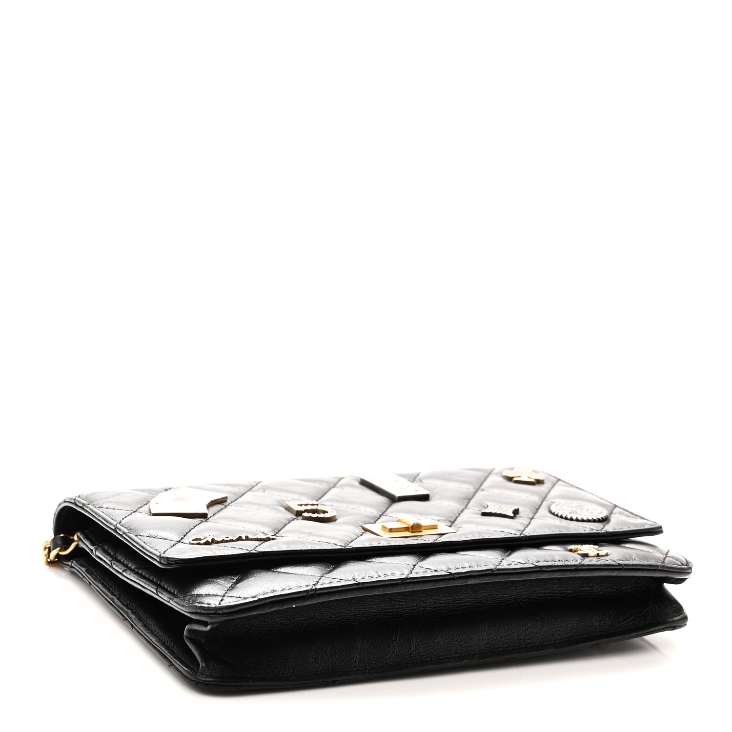 Aged Calfskin Lucky Charms Casino 2.55 Reissue Wallet on Chain WOC Black — view 4
