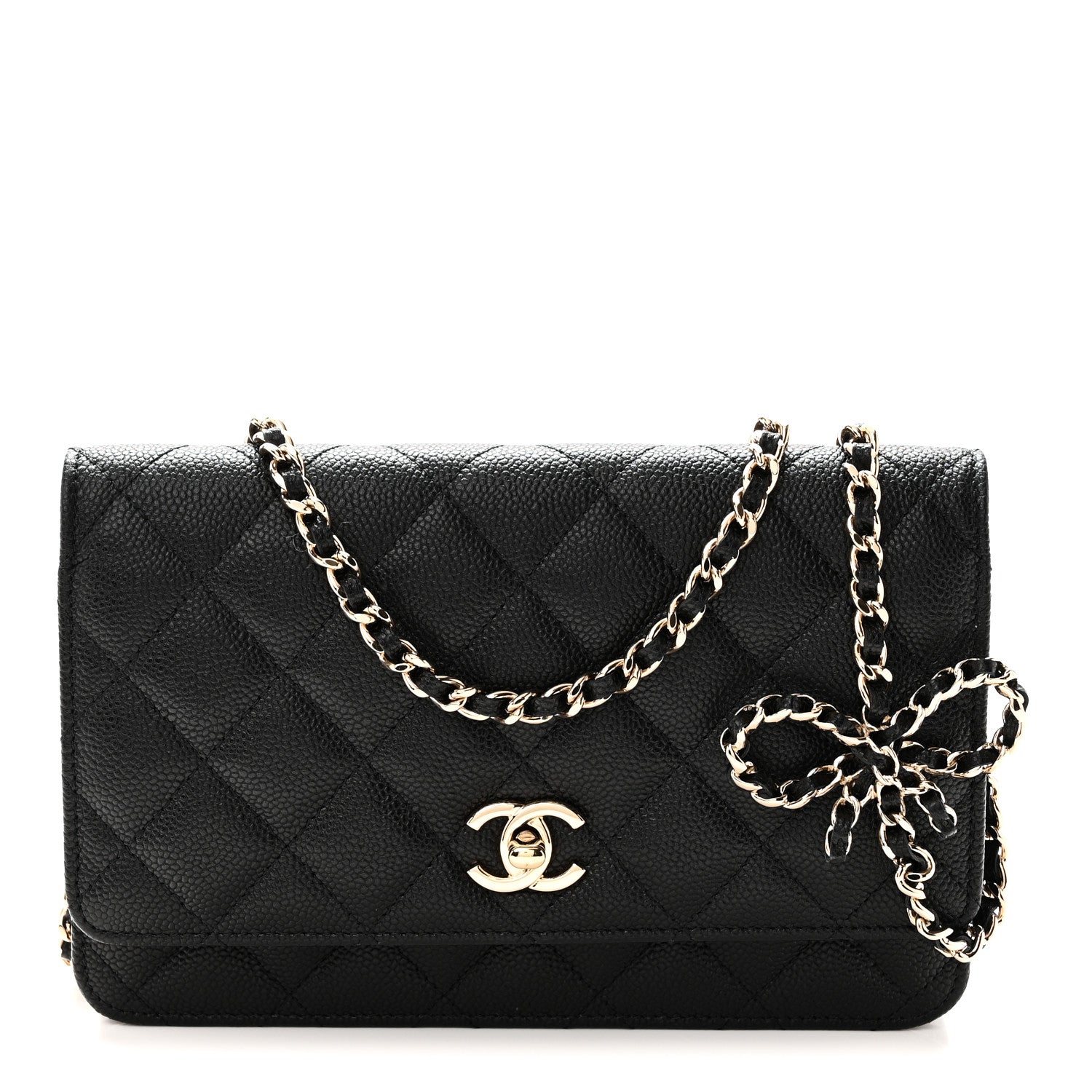 Caviar Quilted Bow Wallet On Chain WOC Black