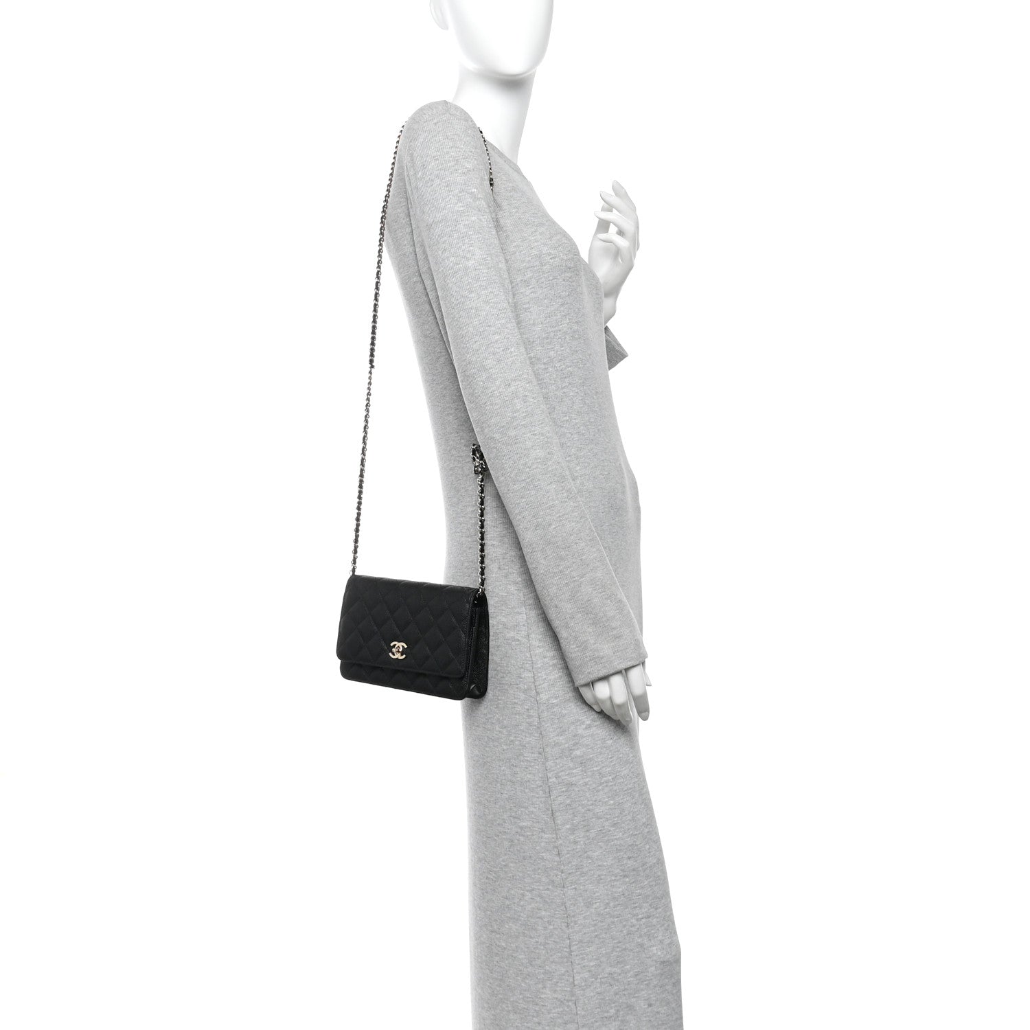 Caviar Quilted Bow Wallet On Chain WOC Black — view 2