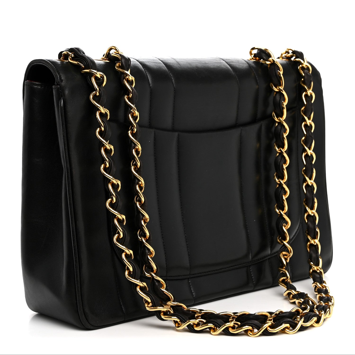 Lambskin Vertical Quilt Jumbo Single Flap Black — view 3