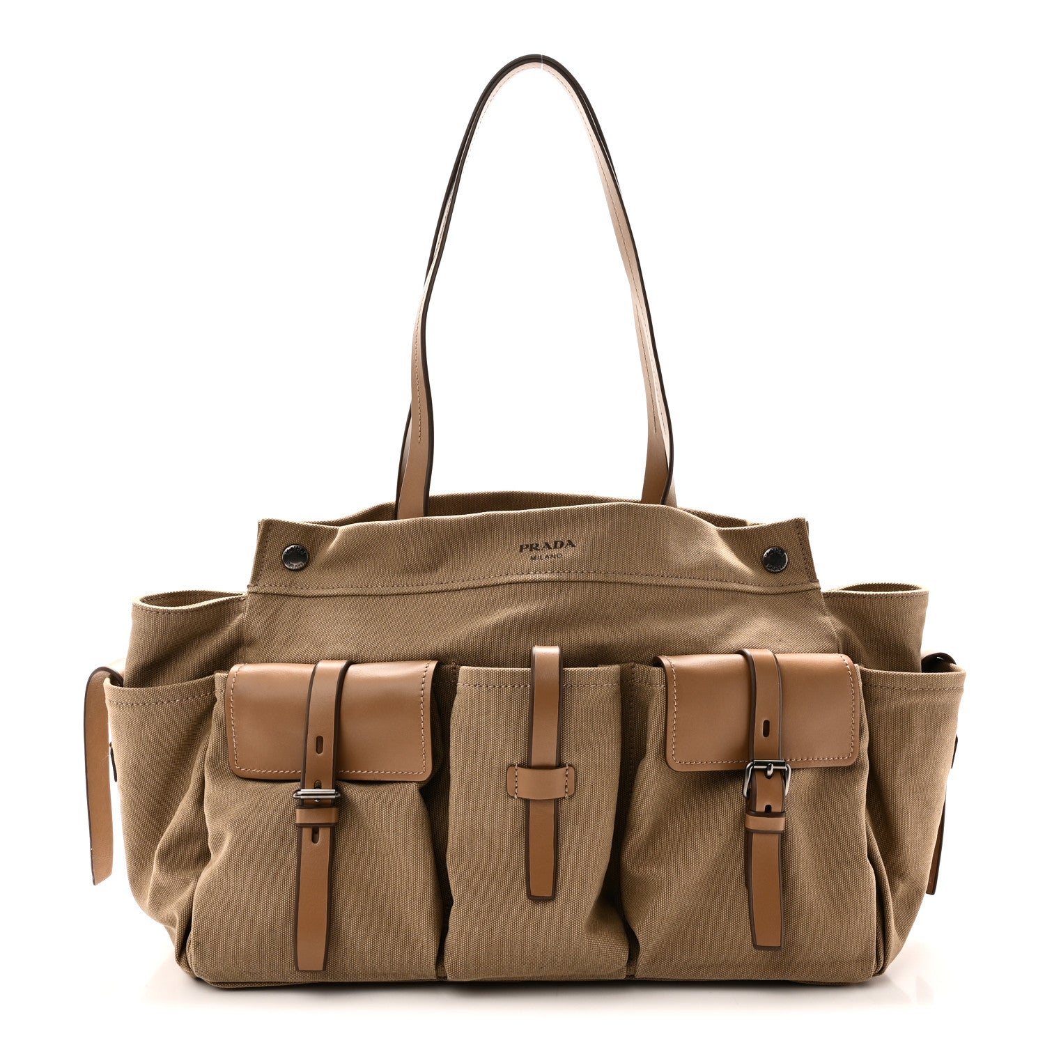 Canvas Calfskin Large Route Shoulder Bag Khaki