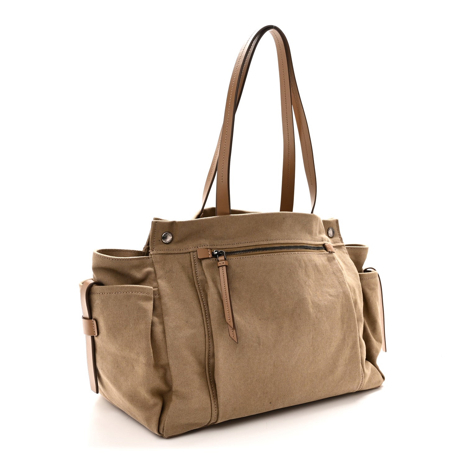 Canvas Calfskin Large Route Shoulder Bag Khaki — view 3