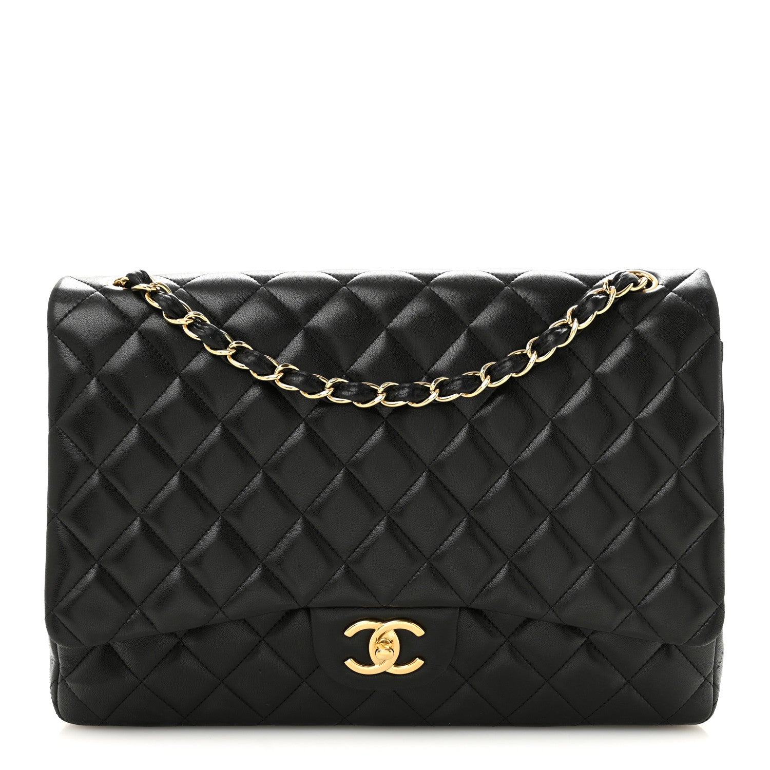 Lambskin Quilted Maxi Double Flap Black