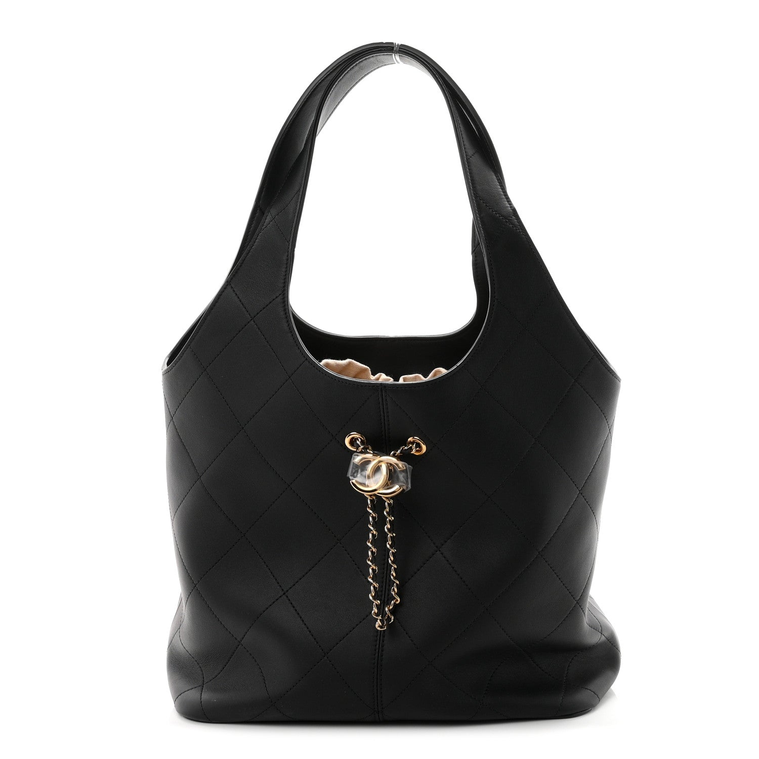 Calfskin Quilted Medium Shopping Bag Black