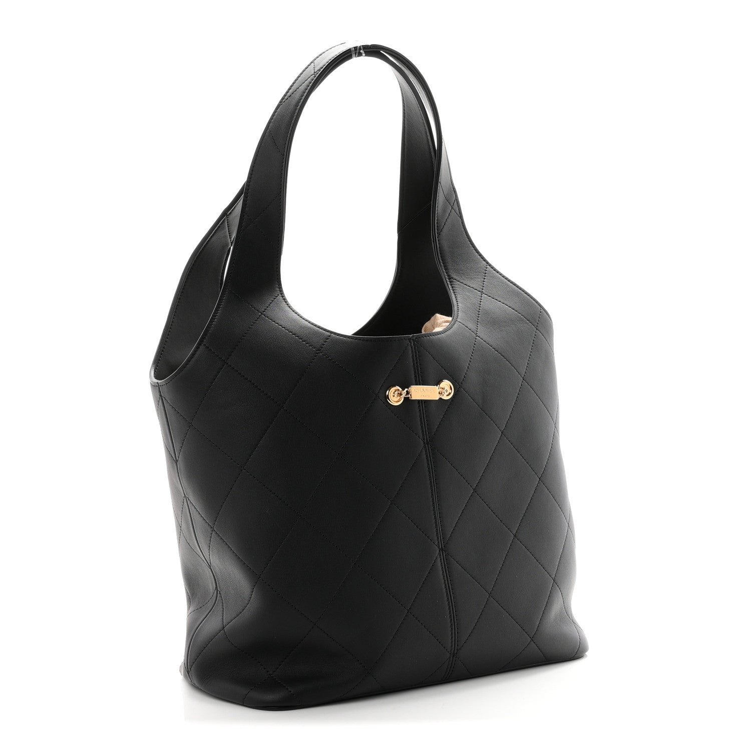 Calfskin Quilted Medium Shopping Bag Black — view 2
