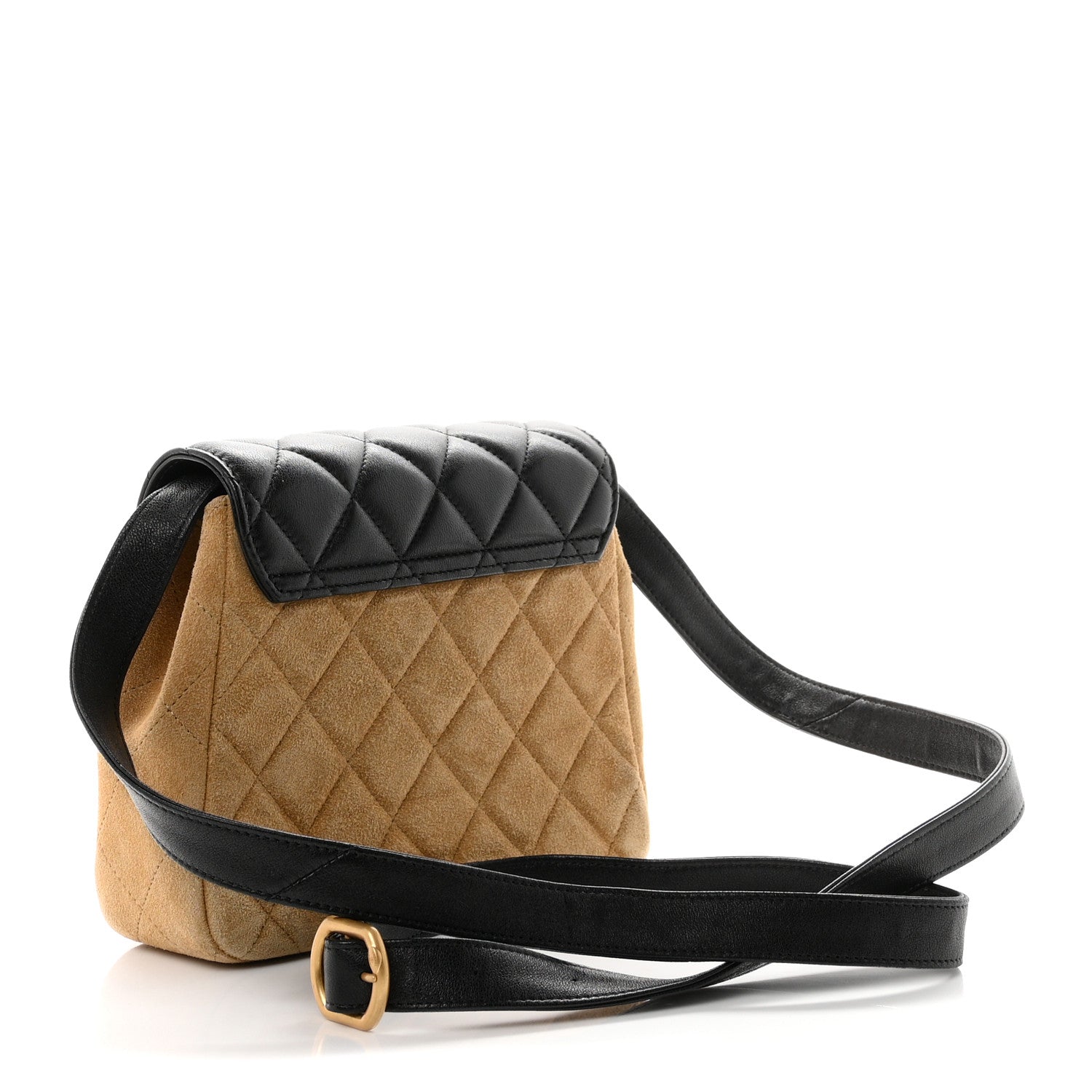 Suede Shiny Lambskin Quilted Crossbody Flap Black Beige — view 2