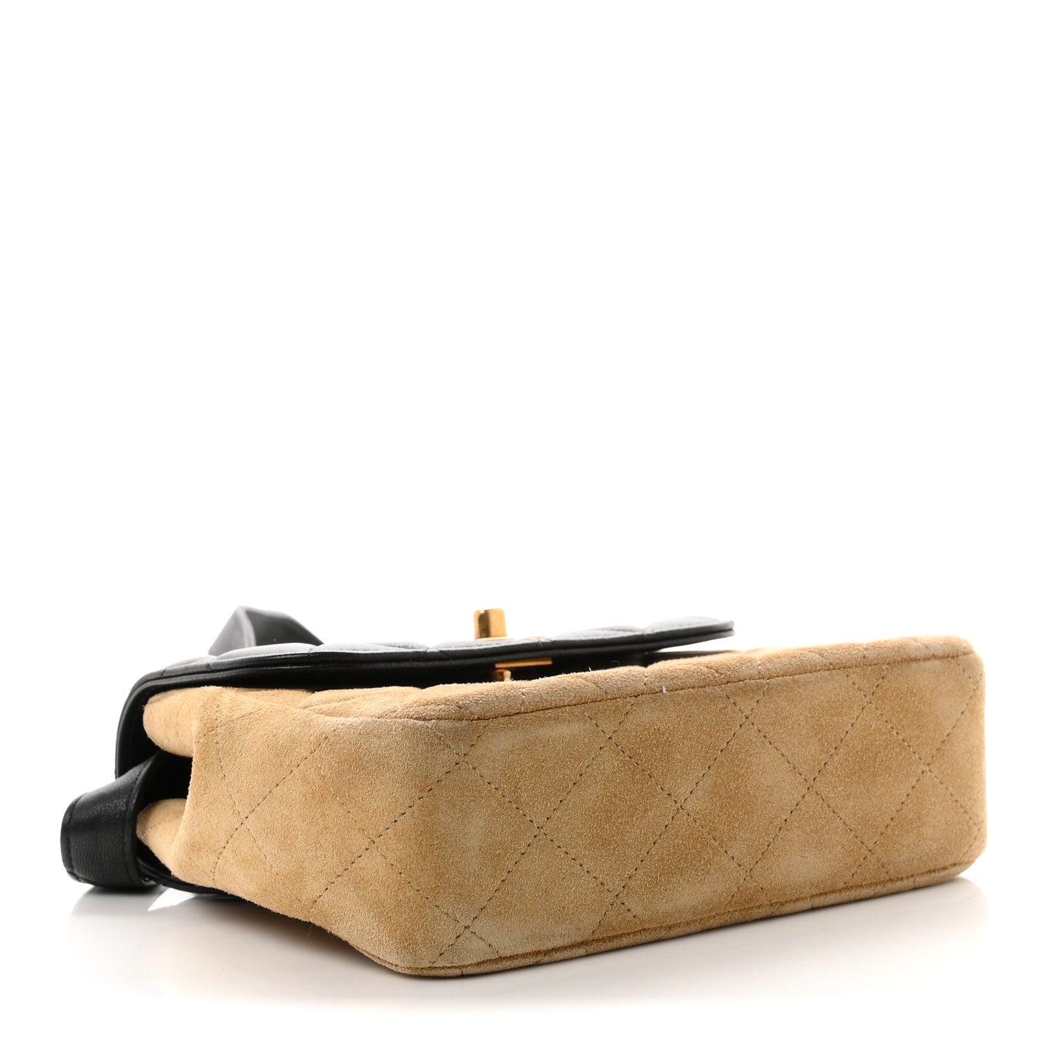 Suede Shiny Lambskin Quilted Crossbody Flap Black Beige — view 3
