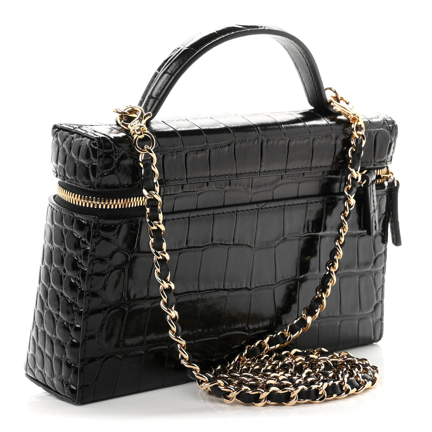 Calfskin Crocodile Embossed Crococo Exoticoco Vanity With Chain Black — view 3
