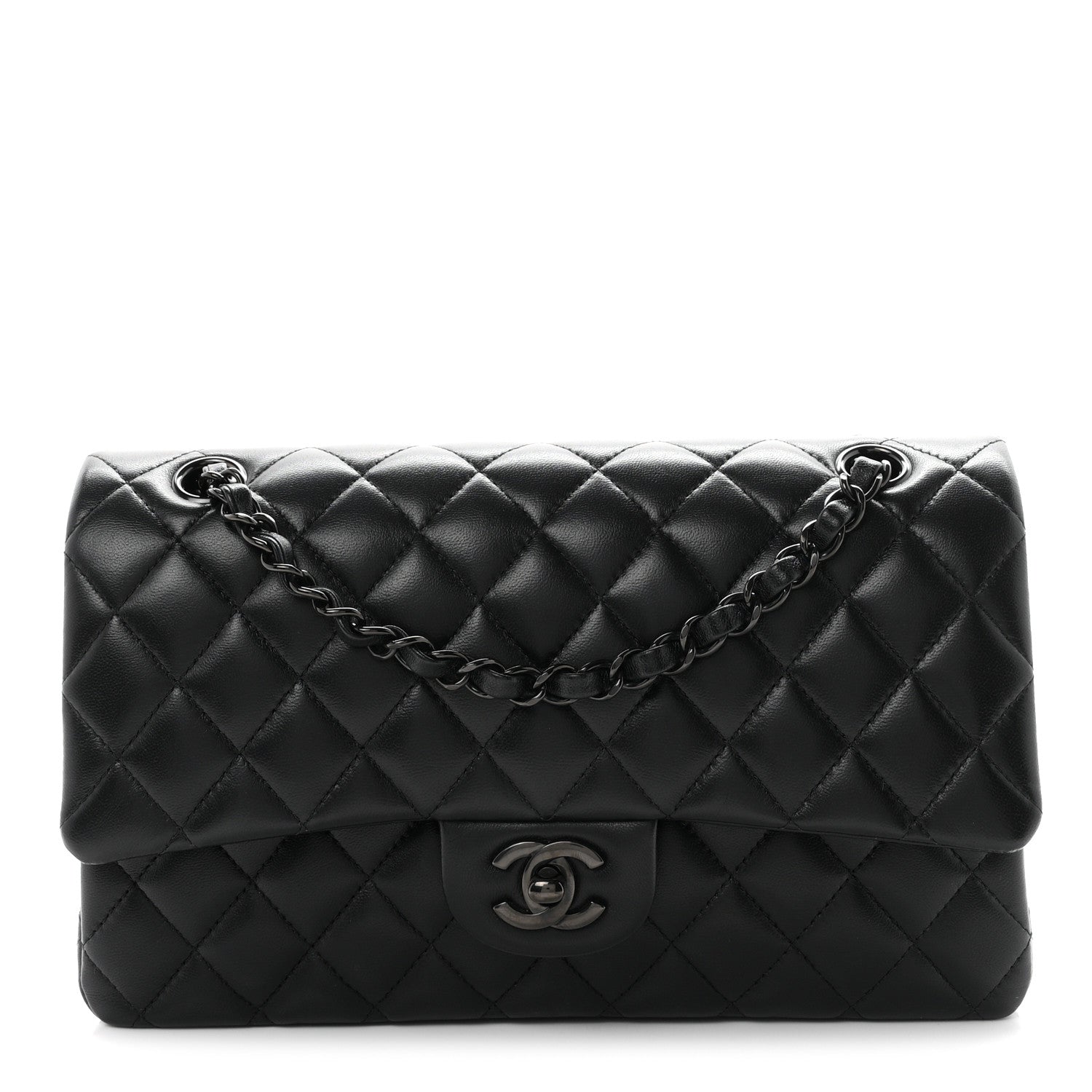Lambskin Quilted Medium Double Flap So Black