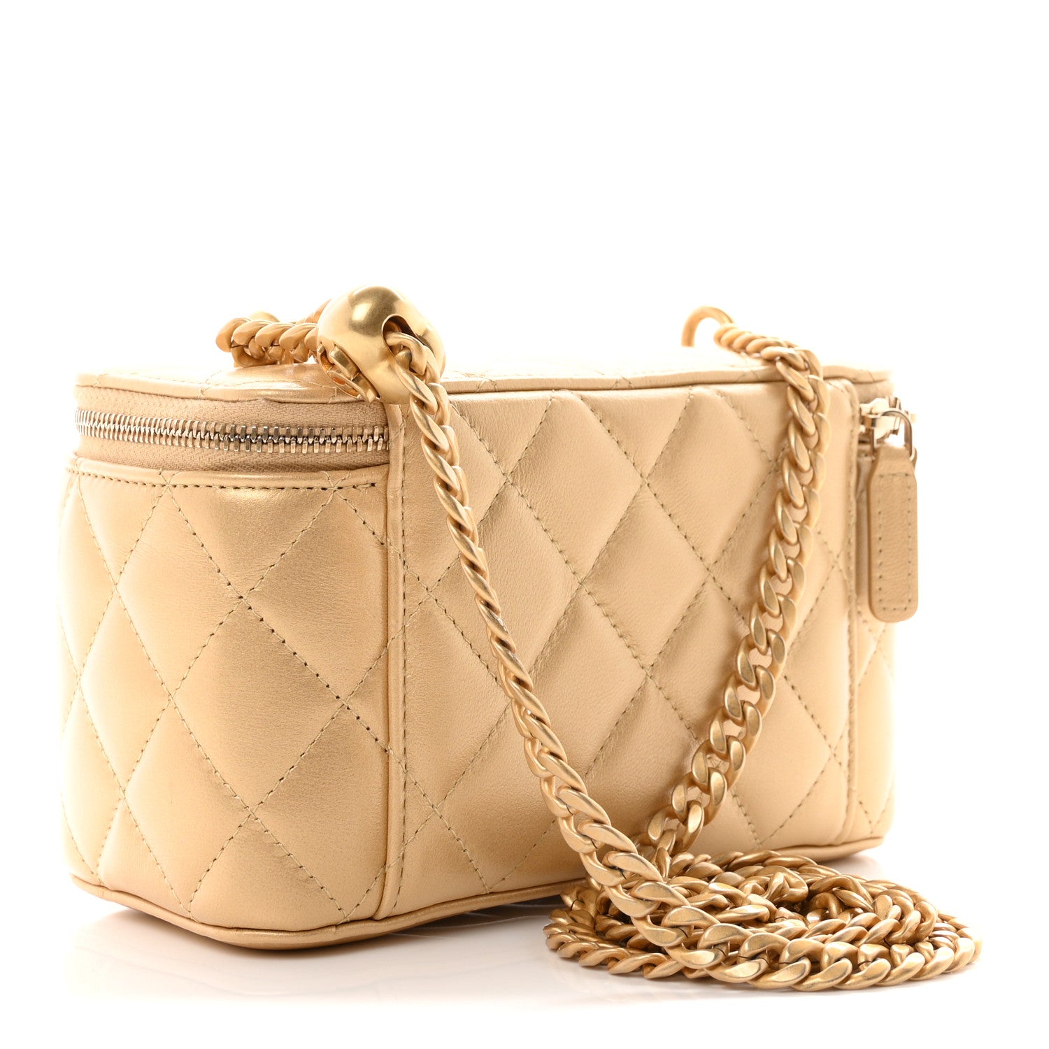 Metallic Lambskin Quilted Sweetheart Vanity Case Gold — view 2