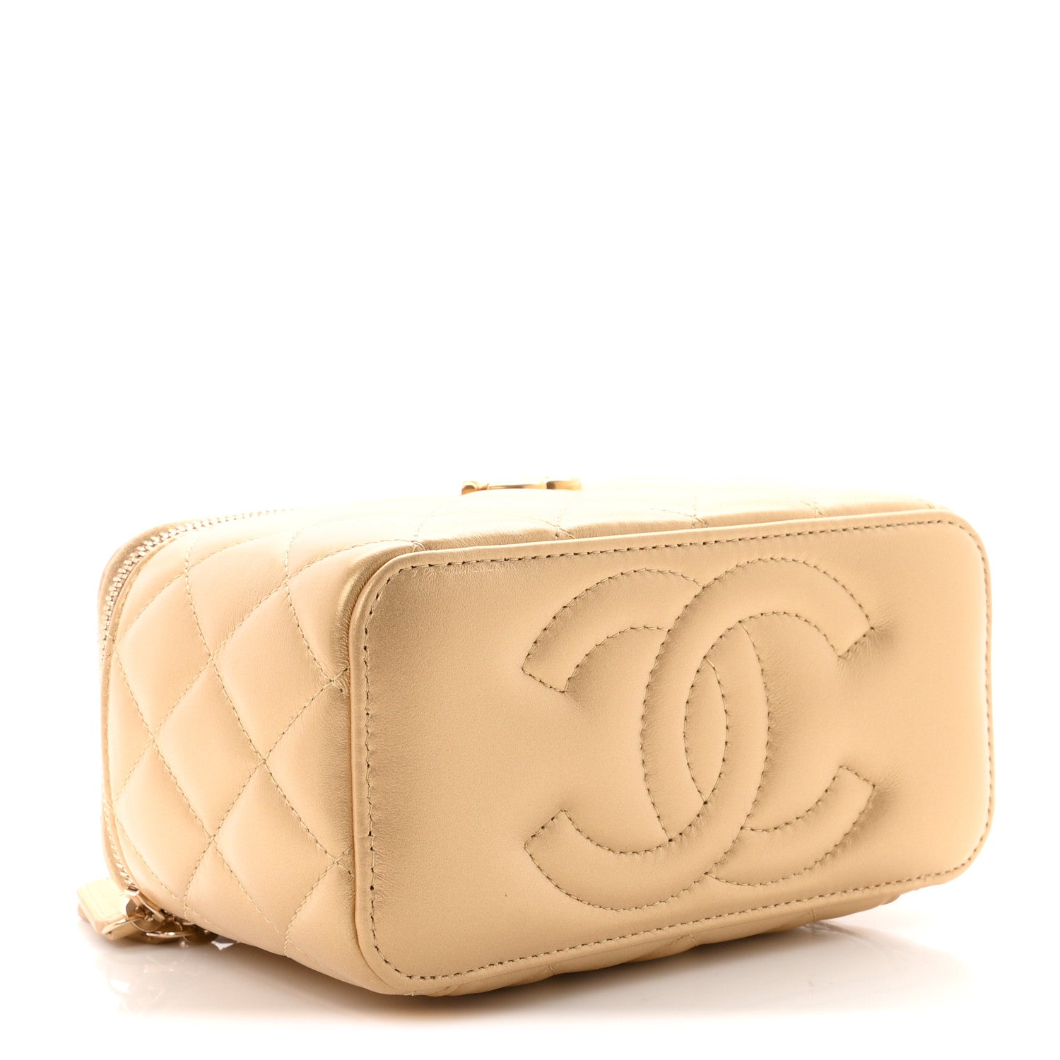 Metallic Lambskin Quilted Sweetheart Vanity Case Gold — view 3