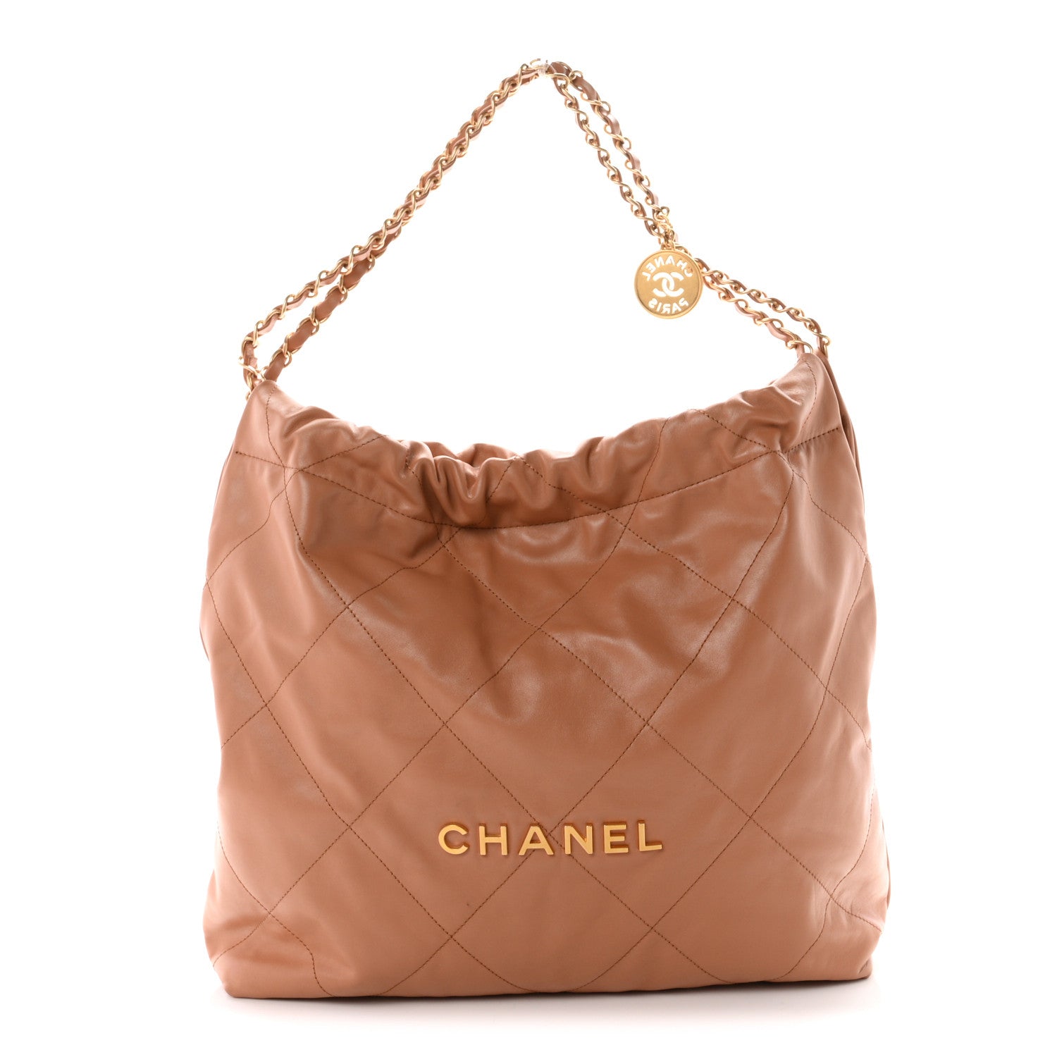 Shiny Calfskin Quilted Chanel 22 Camel