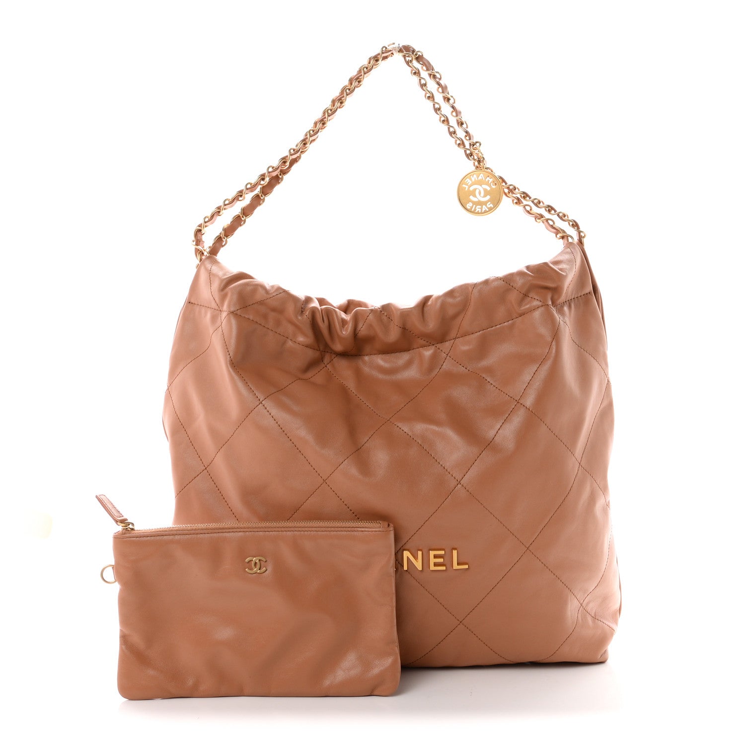 Shiny Calfskin Quilted Chanel 22 Camel — view 2