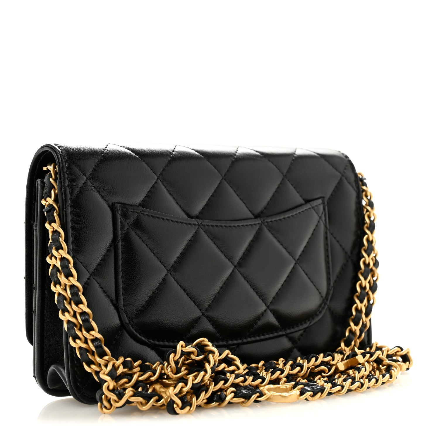 Lambskin Quilted Logo WOC Wallet On Chain Black — view 3