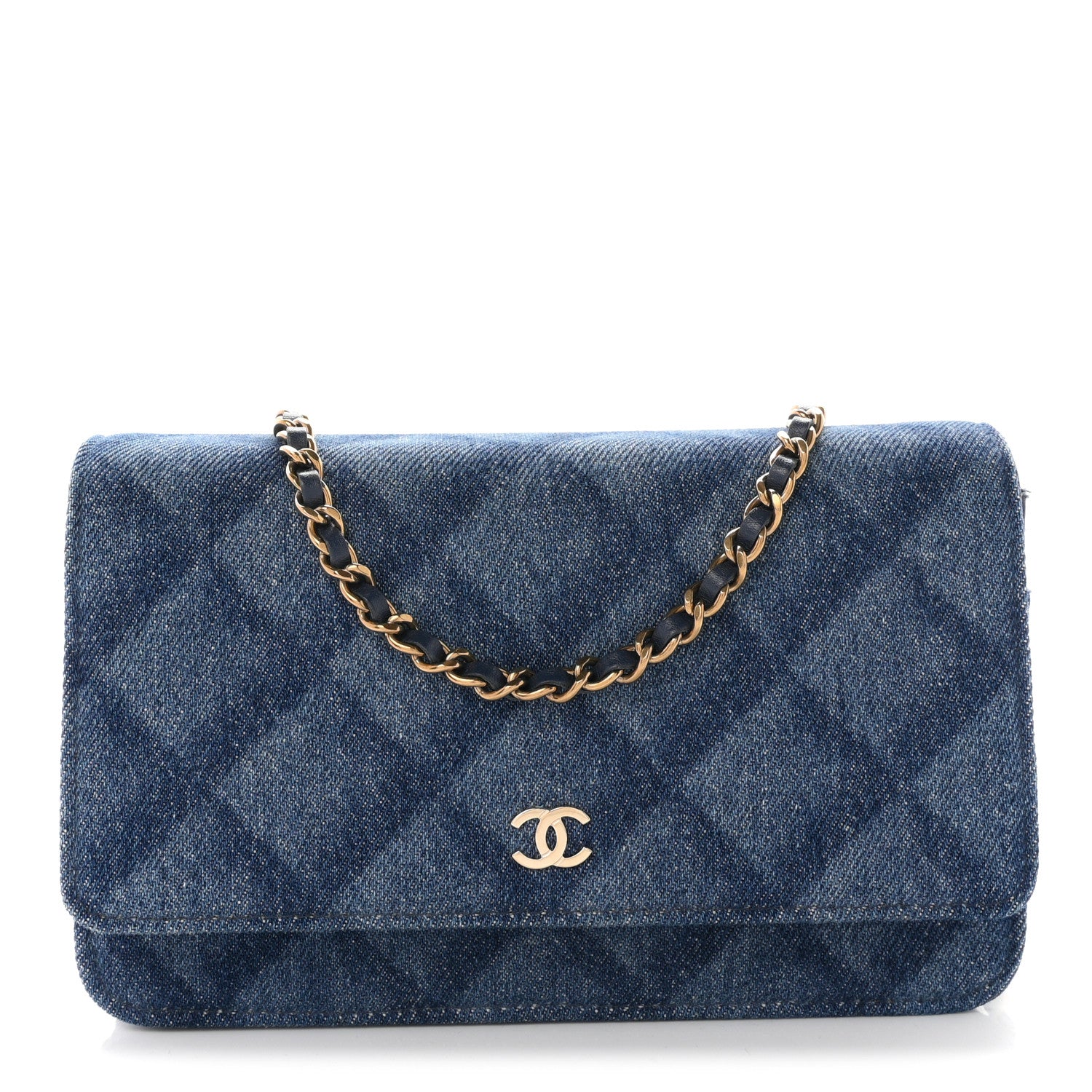 Denim Printed Wallet On Chain WOC Dark Blue