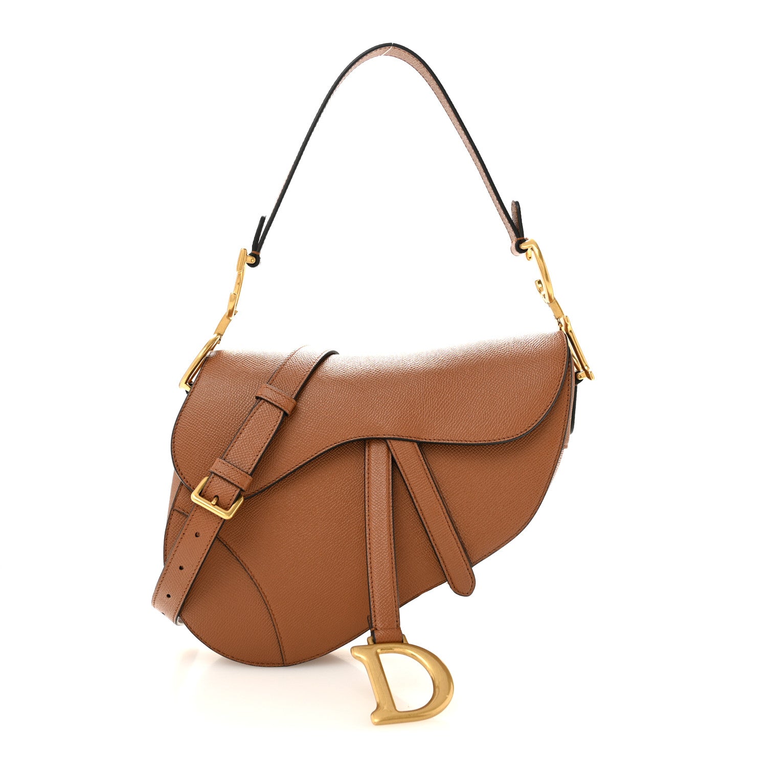 Grained Calfskin Saddle Bag With Strap Camello