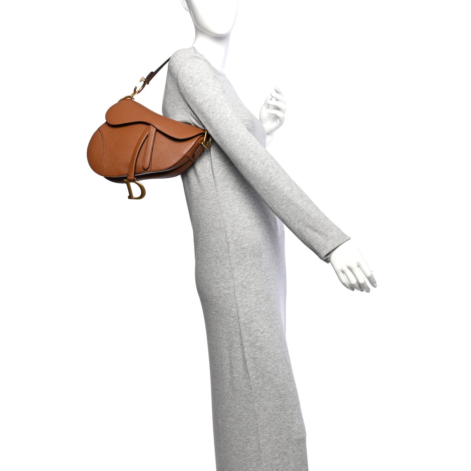 Grained Calfskin Saddle Bag With Strap Camello — view 2