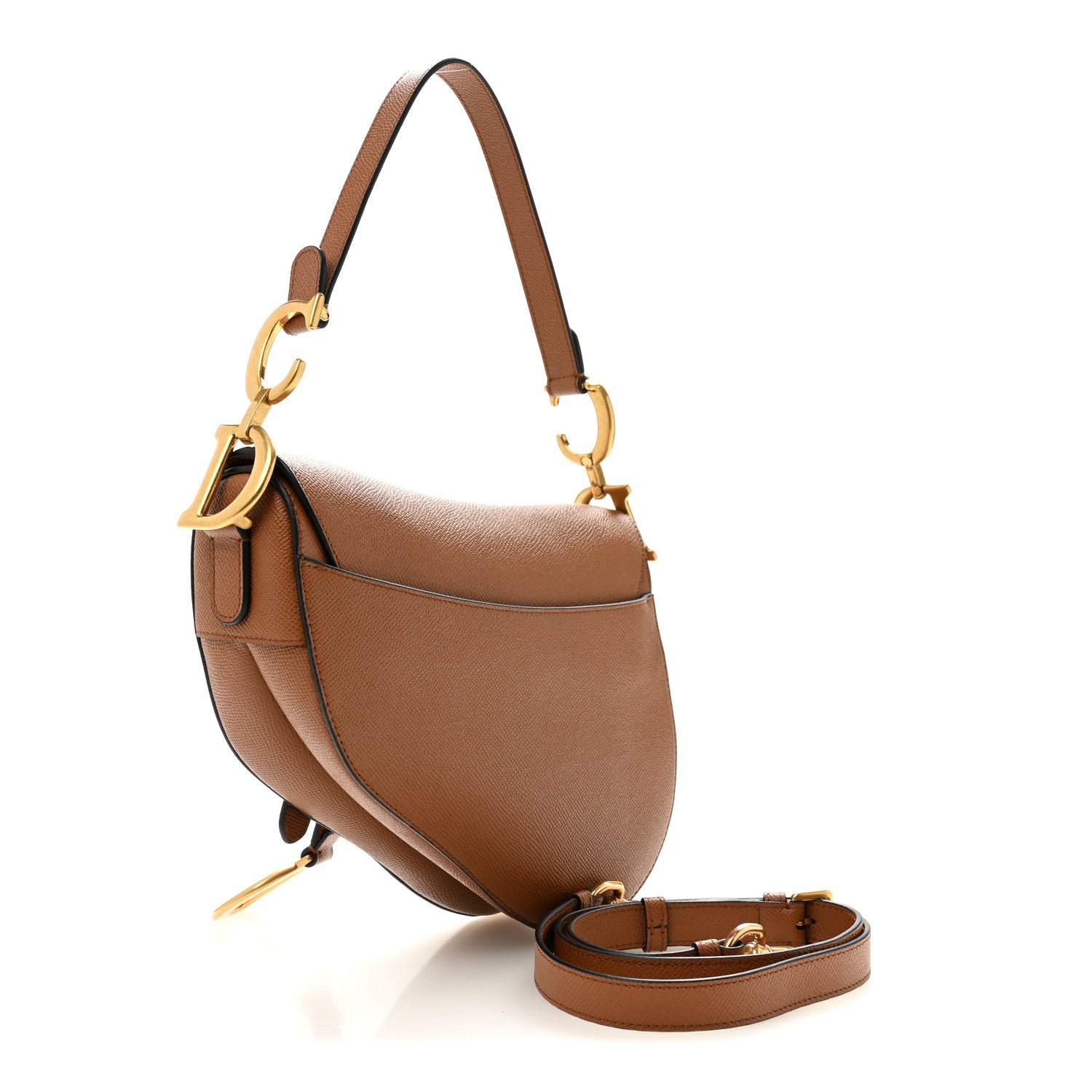 Grained Calfskin Saddle Bag With Strap Camello — view 3
