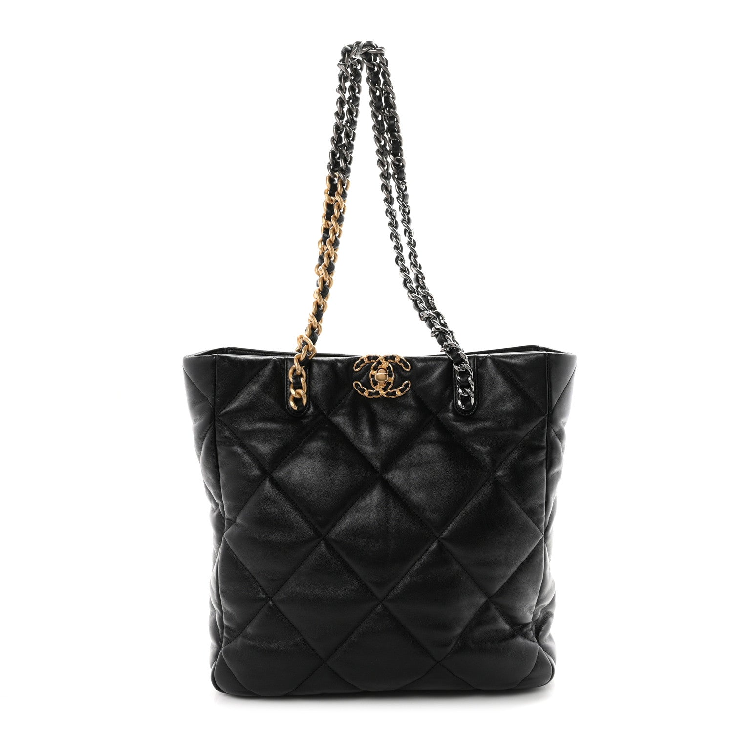 Lambskin Quilted Chanel 19 Shopping Bag Black