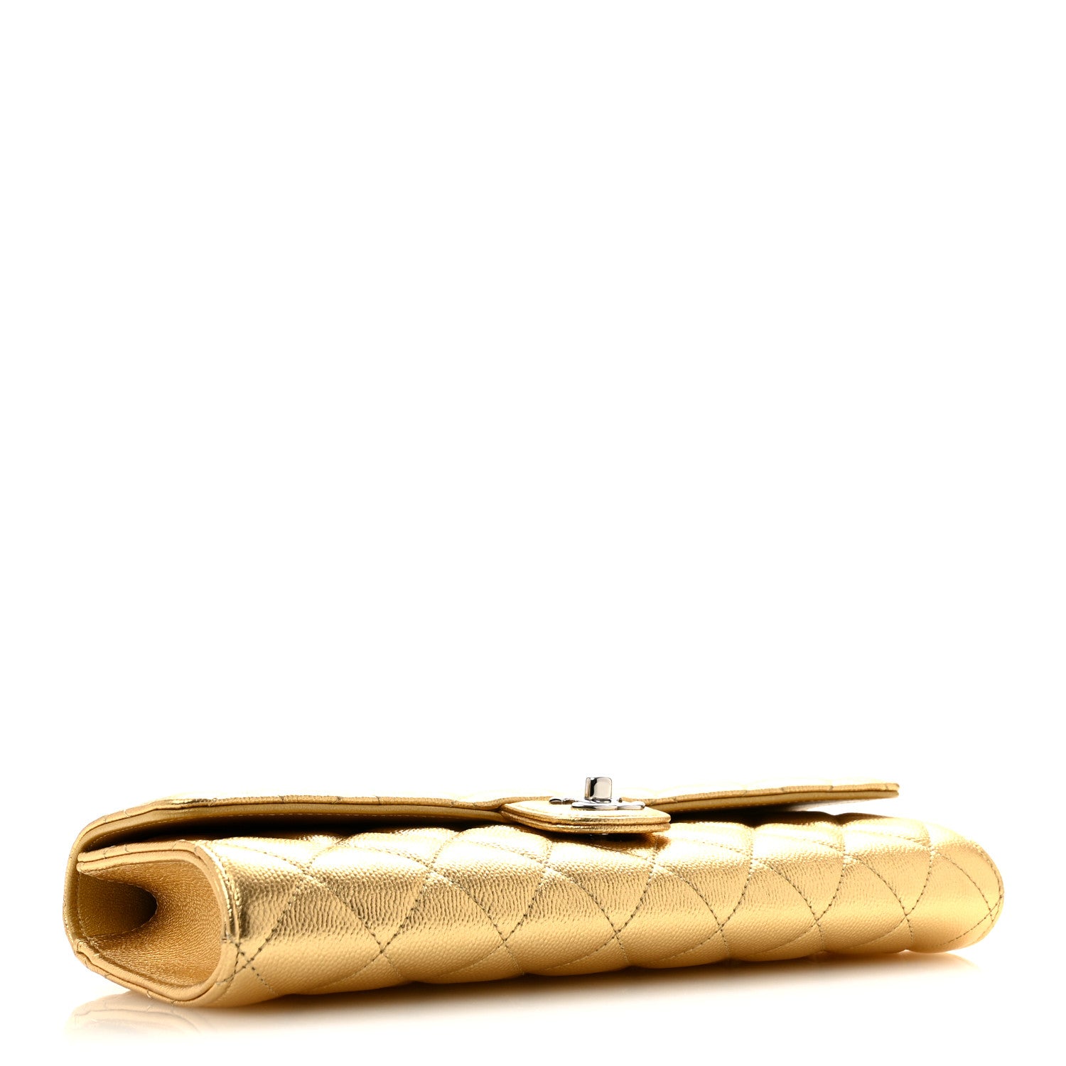 Metallic Caviar Quilted Top Handle Long Clutch With Chain Gold — view 4