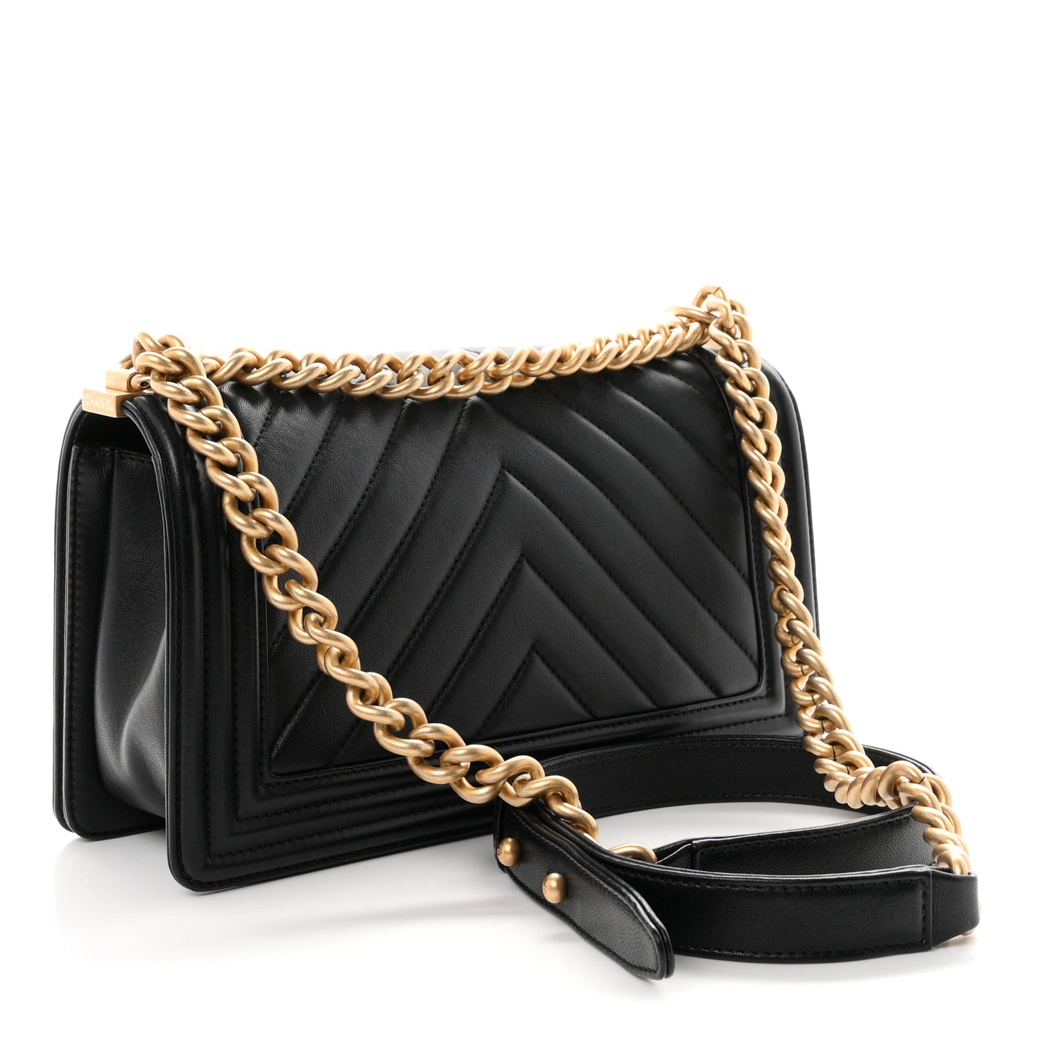Calfskin Chevron Quilted Medium Boy Flap Black — view 2