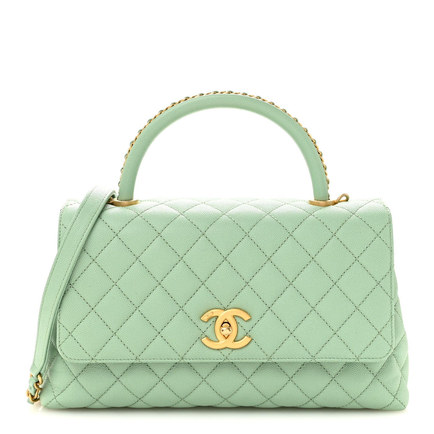 Caviar Quilted Small Coco Chain Handle Flap Light Green
