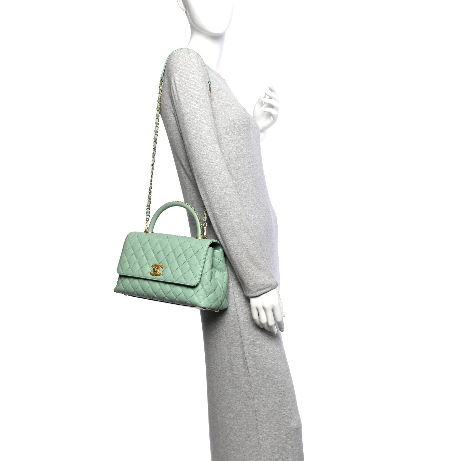 Caviar Quilted Small Coco Chain Handle Flap Light Green — view 2