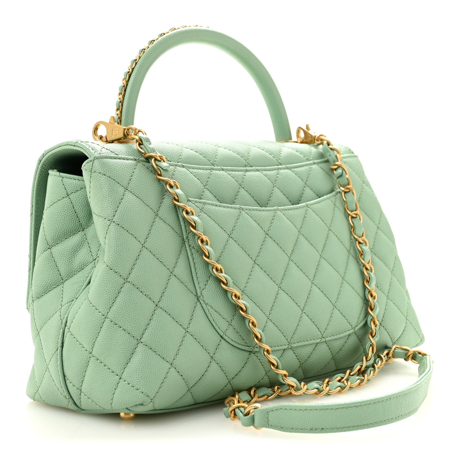 Caviar Quilted Small Coco Chain Handle Flap Light Green — view 3