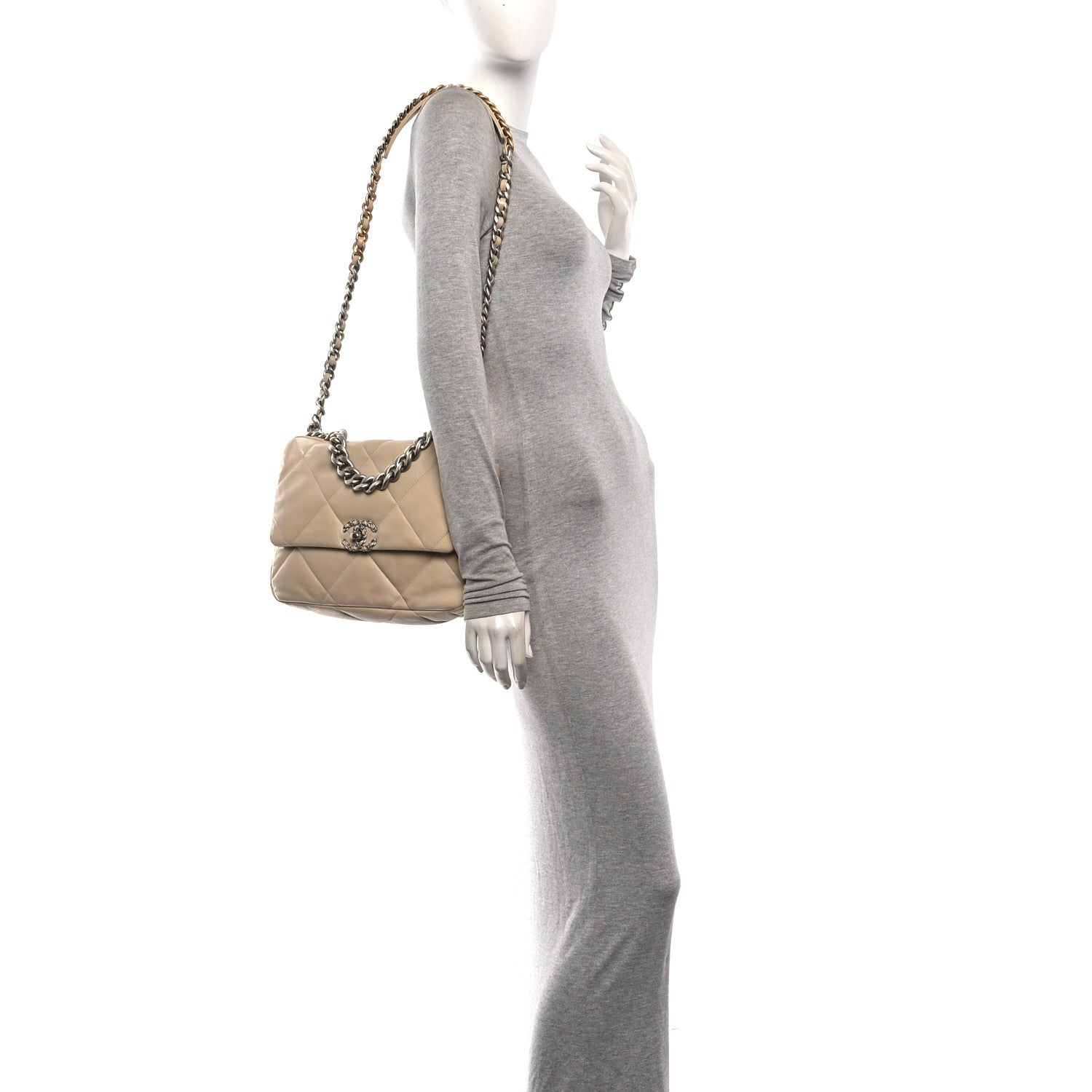 Lambskin Quilted Large Chanel 19 Flap Beige — view 2