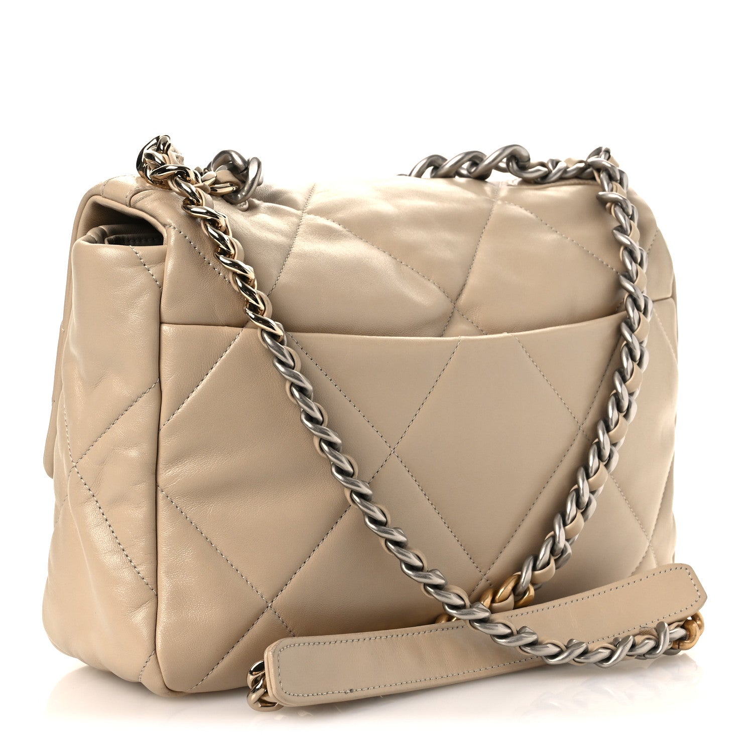Lambskin Quilted Large Chanel 19 Flap Beige — view 3