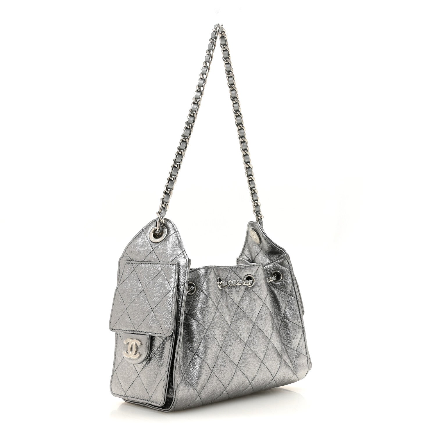Metallic Caviar Quilted Mini Chanel 25 Handbag Anthracite — view 3